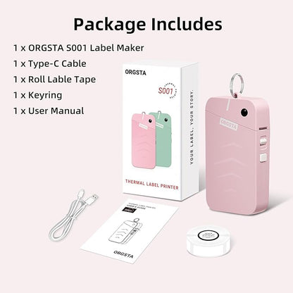 ORGSTA Label Maker, S001 Portable Bluetooth Label Maker Machine with Tape, Thermal Label Printer for Home, Office, School Organization, Wireless Mini Labeler Machine, Pink