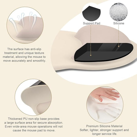 MOSISO Wrist Rest Support for Mouse Pad&Keyboard Set, Circle Curved Ergonomic Mousepad&Coaster Non-Slip Base Home/Office Pain Relief&Easy Typing Pad with Soft Cloth&Silicone Lining, Apricot