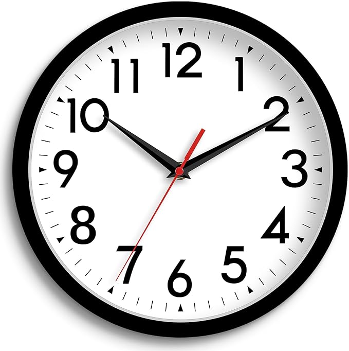 DAXSMY Wall Clock 8 Inch Silent Non-Ticking Battery Operated - Small Analog Clock for Bedroom, Office, Kitchen, Bathroom - Modern Minimalist Decorative Clock (Black)
