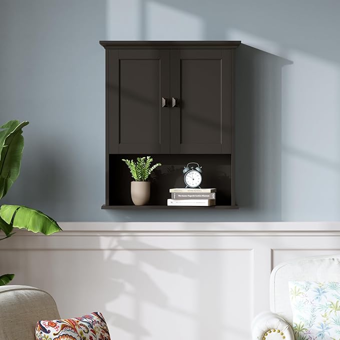 Bathroom Wall Cabinet, Over The Toilet Storage Cabinet Wall Mounted Medicine Cabinet with Build-in Spirit Level Cupboard Adjustable Shelves for Bathroom Laundry Room Kitchen, Espresso