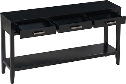 Merax Entryway Console Table with Storage, 3 Drawers Design/Wood Frame/Behind Couch & Sofa, Black
