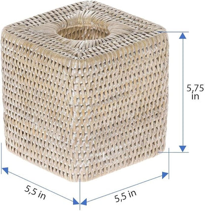 KOUBOO Tissue Box Cover–Home Decor Tissue Holder for Bathroom, Bedroom, Office Desk, Living Room–Facial Tissues, Wicker Tissue Box, Cube Boxes, White Wash