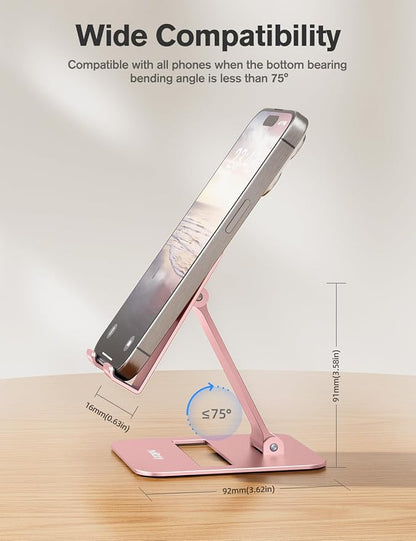 Nulaxy 2 Pack Dual Folding Cell Phone Stand, Fully Adjustable Phone Holder for Desk, Compatible with iPhone 16 15 14 13 12 11, Nintendo Switch, All Phones, Rose Gold