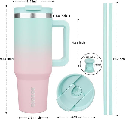BJPKPK Tumbler With Handle And Straw 40oz Insulated Tumbler Cups With Lid Stainless Steel Travel Coffee Mug,Bubble Gum