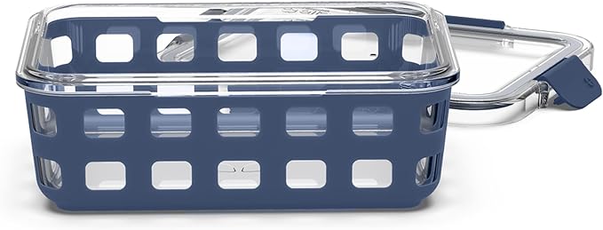 Ello Duraglass Meal Prep Container, 5 cup- Glass Food Storage Container with Silicone Sleeve and Airtight BPA-Free Plastic Lid, Dishwasher, Microwave, and Freezer Safe, Midnight
