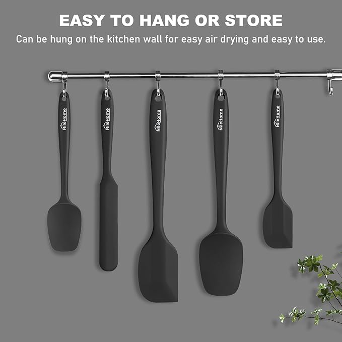 NileHome Silicone Spatula Set, 5 Pieces Food Grade Kitchen Utensils with Silicone Brush Heat Resistant Up to 600°F BPA-free Rubber Spatula for Scraping, Baking, Cooking, Mixing—Black