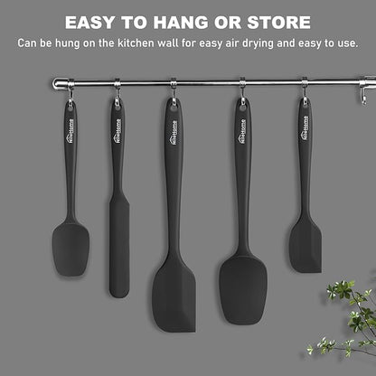 NileHome Silicone Spatula Set, 5 Pieces Food Grade Kitchen Utensils with Silicone Brush Heat Resistant Up to 600°F BPA-free Rubber Spatula for Scraping, Baking, Cooking, Mixing—Black