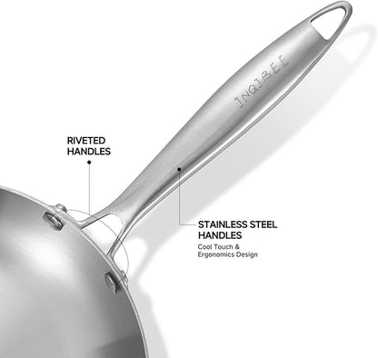 Inqibee 8 Inch Tri-Ply Stainless Steel Frying Pan with Lid,Omelet Pan,Egg Pan,Skillet,Induction Cooking Pan,Dishwasher and Oven Safe