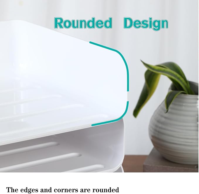 (4pcs Pack) HKeeper Stackable Paper Trays,Letter Tray Organizer,Office Desktop Organizer,A4 Paper Holder,Supplies Magazine,File Documents,Receipts（White,Regular）