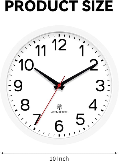 AKCISOT Atomic 10 Inch Wall Clock, Analog Indoor Battery Operated Clock for Kitchen Bedroom Office Classroom Living Room (White)