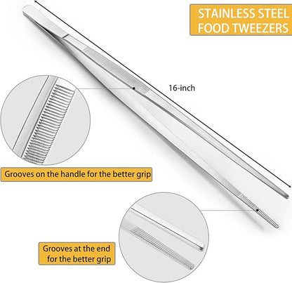 JETKONG 16 Inch Cooking Tweezers Extra Long Kitchen Tweezers, Large Stainless Steel Tweezer Tongs for Cooking Grilling and BBQ