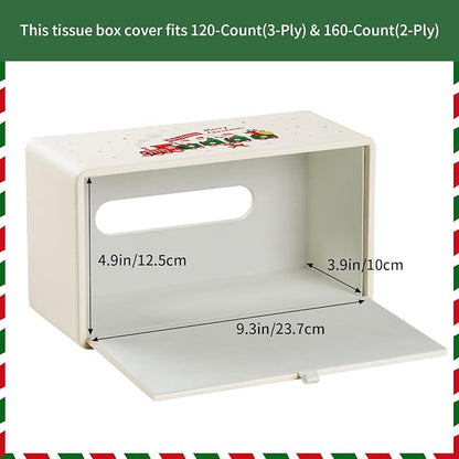 Square Christmas-Themed Tissue Box Cover with A Magnetic Bottom,A Stylish Leather-Decorated Tissue Holder for Living Rooms, Bedrooms, and Office Desks (White Rectangle)