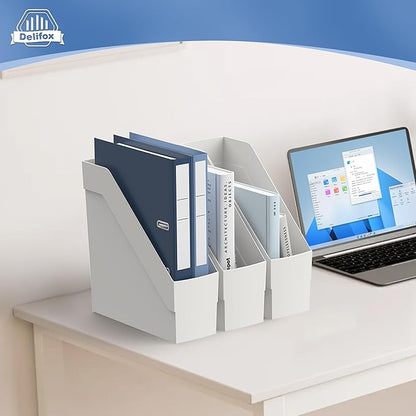Delifox 3 Pack Magazine Rack, Plastic File Folder Bin Organizer, Gray
