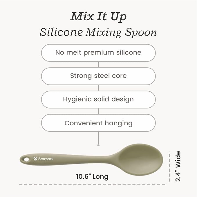 Starpack 'Mix it Up' Premium Silicone Cooking Spoons - Silicone Mixing Spoons for Baking Heat Resistant 600°F - Kitchen Spoons for Nonstick Cookware - Silicone Serving Spoons - Rubber Stirring Spoon