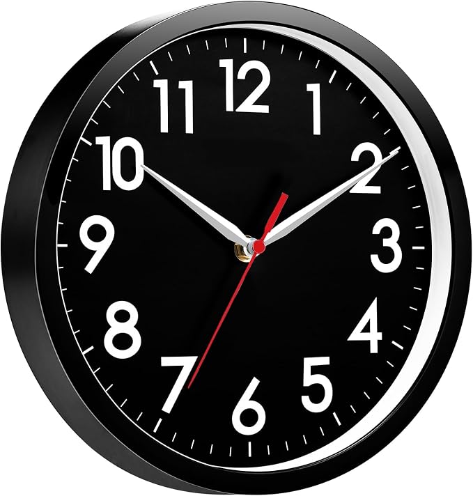 AKCISOT Wall Clock 8 Inch Silent Non-Ticking Modern Clocks Battery Operated - Analog Small Classic for Office, Home, Bathroom, Kitchen, Bedroom, School(Black)