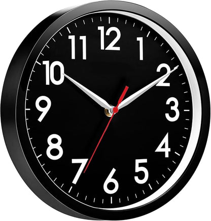 AKCISOT Wall Clock 8 Inch Silent Non-Ticking Modern Clocks Battery Operated - Analog Small Classic for Office, Home, Bathroom, Kitchen, Bedroom, School(Black)