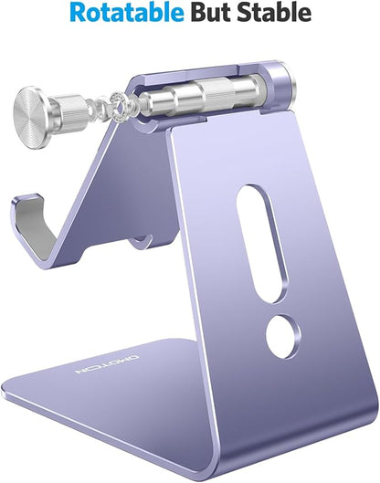 OMOTON Adjustable Cell Phone Stand, C2 Aluminum Desktop Cellphone Stand with Anti-Slip Base and Convenient Charging Port, Fits All Smart Phones, Haze Purple
