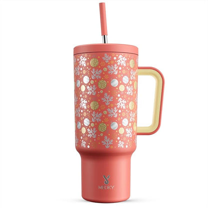 Meoky 40 oz Christmas Tumbler with Handle and Straw, Xmas Tumbler with Lid and Straw, Insulated Stainless Steel Travel Mug, Christmas Gifts for Women Men Adults (Merry Bells)