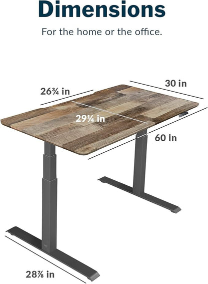 Vari Classic Electric Standing Desk - VariDesk Height Adjustable Sit/Stand Desk - Dual Motor with Memory Presets, Stable T-Style Legs - Gaming or Home Office Workstation - 60”x30”, Reclaimed Wood