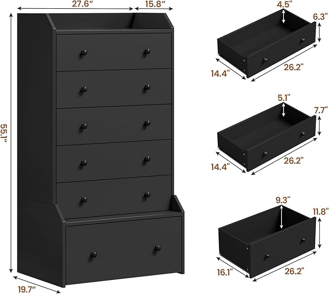 ADORNEVE 6 Drawer Dresser for Bedroom,55.1" Tall Black Chest of Drawers,Large Modern Vertical Dresser for Living Room,Hallway, Closet