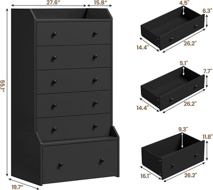 ADORNEVE 6 Drawer Dresser for Bedroom,55.1" Tall Black Chest of Drawers,Large Modern Vertical Dresser for Living Room,Hallway, Closet