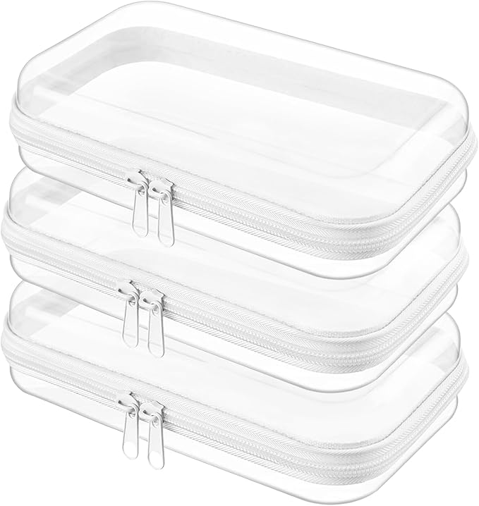 Topfinder Clear Hard Shell Zipper Case,Clear Toy Storage Pouch,Waterproof Transparent Organizer Comestic Case for Travel, Office, Home(White, 3*S)