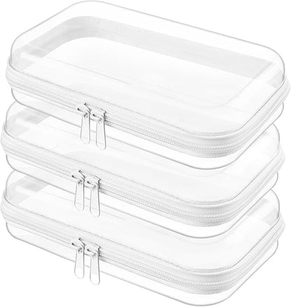 Topfinder Clear Hard Shell Zipper Case,Clear Toy Storage Pouch,Waterproof Transparent Organizer Comestic Case for Travel, Office, Home(White, 3*S)