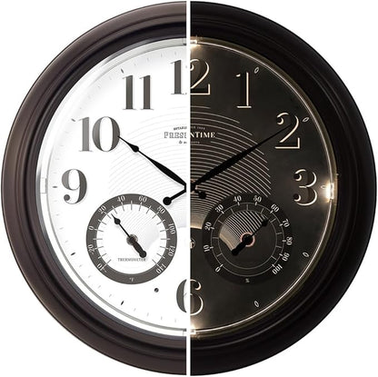 Presentime & Co 18" Illuminated in/Outdoor Clock with Smart Sensor and Night Light, Waterproof, Large Wall Clock with Thermometer & Hygrometer, for Garden and Patio - Oil Rubbed Bronze
