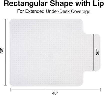 Staples Office Chair Mat, Clear Floor Mats with Lip, Low-Pile Carpets, Extended Under-Desk Coverage, 48 x 36 Inch, Smooth Glide