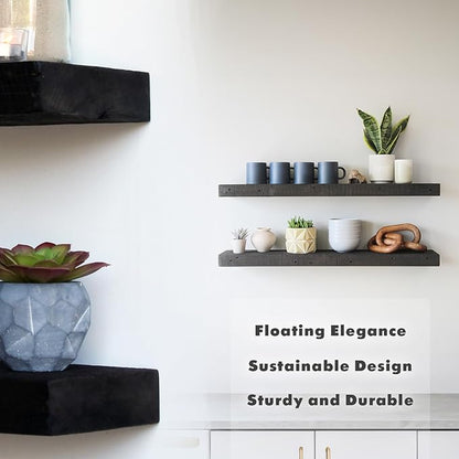 Urban Legacy Reclaimed Barnwood Planks | Floating Shelves for Wall w/Flush Mount Shelf Bracket Set Included | Set of 2 (Coffee Bean, 18"x 4.5"x 2")