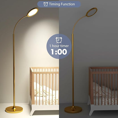Gold Floor Lamp,Super Bright Dimmable LED Floor Lamps for Living Room, Custom Color Temperature Standing Lamp with Remote Push Button, Adjustable Gooseneck Reading Floor Lamp for Bedroom Office
