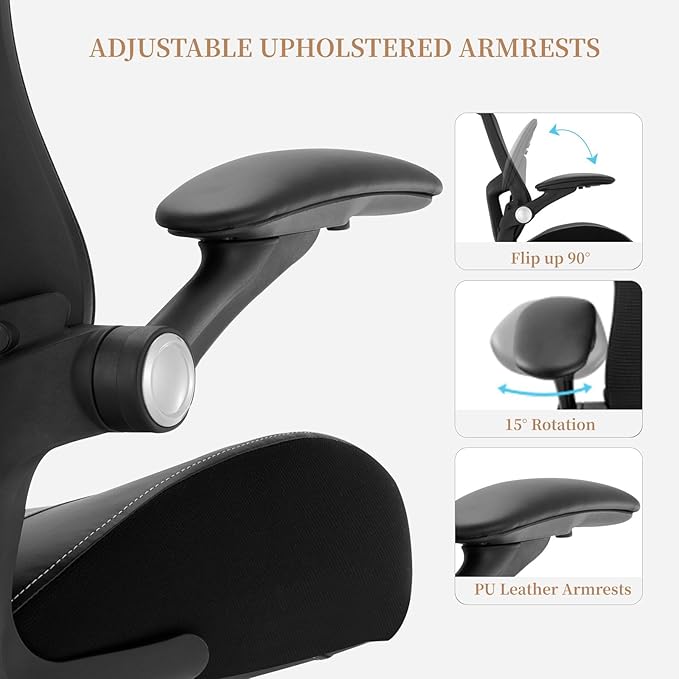 Big and Tall Office Chair 400lbs, Heavy Duty Ergonomic Computer Desk Chair, Leather Office Task Chair for Heavy People with Wide 3D Modeling Foam Seat, Adjustable Lumbar Support and Arms