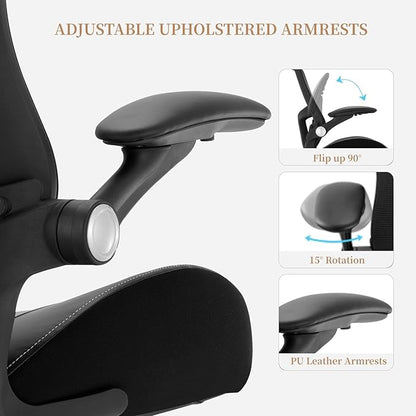Big and Tall Office Chair 400lbs, Heavy Duty Ergonomic Computer Desk Chair, Leather Office Task Chair for Heavy People with Wide 3D Modeling Foam Seat, Adjustable Lumbar Support and Arms