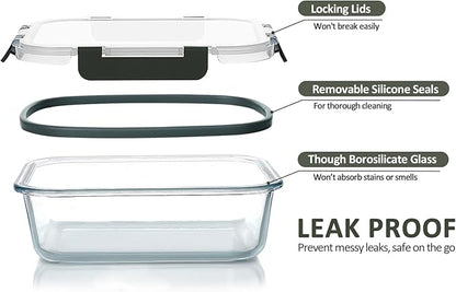 M MCIRCO 30 Pieces Glass Food Storage Containers with Snap Locking Lids,Glass Meal Prep Containers Set - Airtight Lunch Containers, Microwave, Oven, Freezer and Dishwasher
