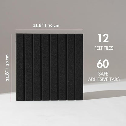 Large Bulletin Board 48"x36" - Office Wall Organizer to Replace your Old Cork Boards for Walls for Office Decor - 12-pack Felt Wall Panels for Use in Home Office Decor, Classroom Decor (Black)
