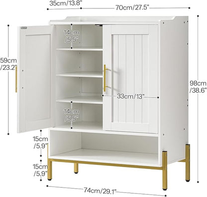 HOOBRO Shoe Cabinet, 5-Tier Shoe Storage Organizer with Doors, Wooden Shoe Cabinet Storage for Entryway, Freestanding Shoe Rack Cabinet with 3 Adjustable Shelves for Hallway, Gold and White DW41SC01
