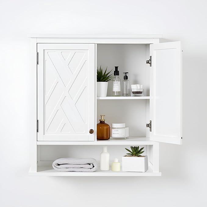 Alaterre Furniture Coventry 27W x 29H Wall Moted Bath Storage Cabinet with Two Doors and Open Shelf