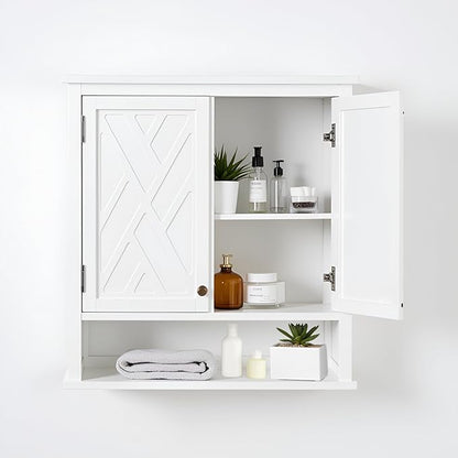 Alaterre Furniture Coventry 27W x 29H Wall Moted Bath Storage Cabinet with Two Doors and Open Shelf