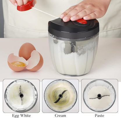 Ourokhome Manual Food Processor Vegetable Chopper, Portable Hand Pull String Garlic Mincer Onion Cutter for Veggies, Ginger, Fruits, Nuts, Herbs, etc., 900ml, Black