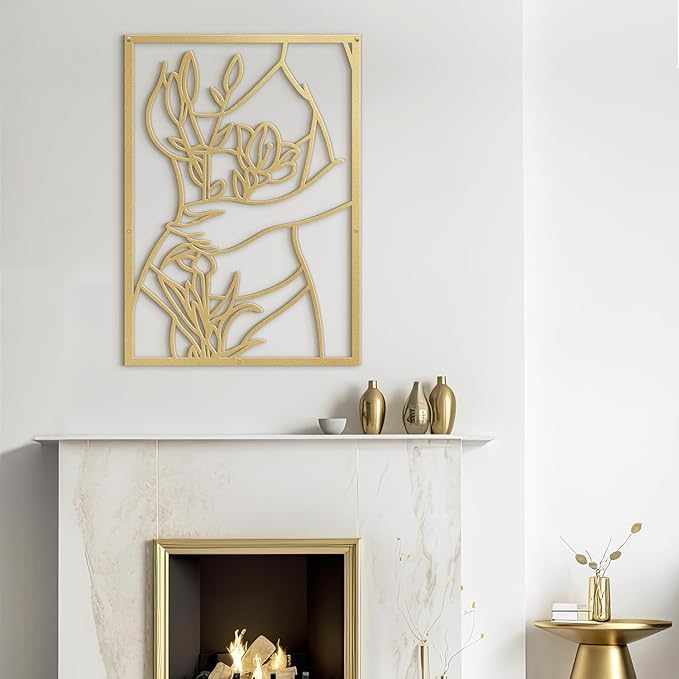 SIGNLEADER Metal Wall Art Decor Women Body Line Modern Abstract Wall Sculpture Hangings Home Decoration for Living Room, Bedroom, Bathroom, Kitchen, Outdoor - 30" Gold