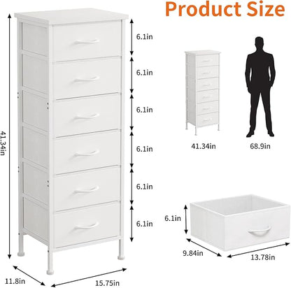Fixwal White Tall Dresser for Bedroom Closet Organizers and Storage Tall Fabric Dresser with 6 Drawers, Small Clothes Storage Girl Bedroom Furniture
