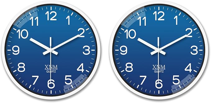 XNM 2 Pack Navy Blue Classic Wall Clock 8 Inch Small Minimalist Wall Clocks Battery Operated Modern Decorative Wall Clock for Living Room Bedroom Kitchen Silent Non Ticking