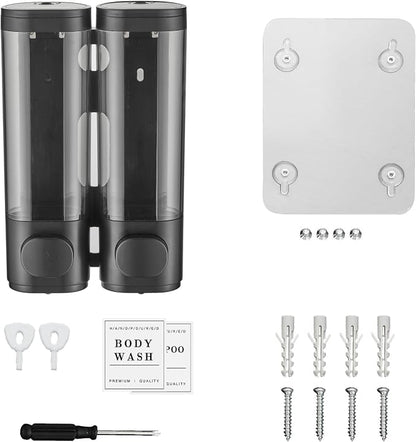 Shampoo and Conditioner Dispenser,Shower Dispenser 2 Chamber No Drill Wall-Mounted Shampoo Dispenser for Shower Wall Mounted Shower Dispenser for Bathroom Hotel,Matte Black1