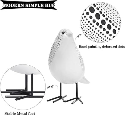 Quoowiit Bird Figurine, Modern Sculpture and Statues for Home Decor, Animal Statues for Bookshelf, Table, Entryway, Fireplace, Resin Decorative Sculpture with Chic Polka Dots Art Design (White)