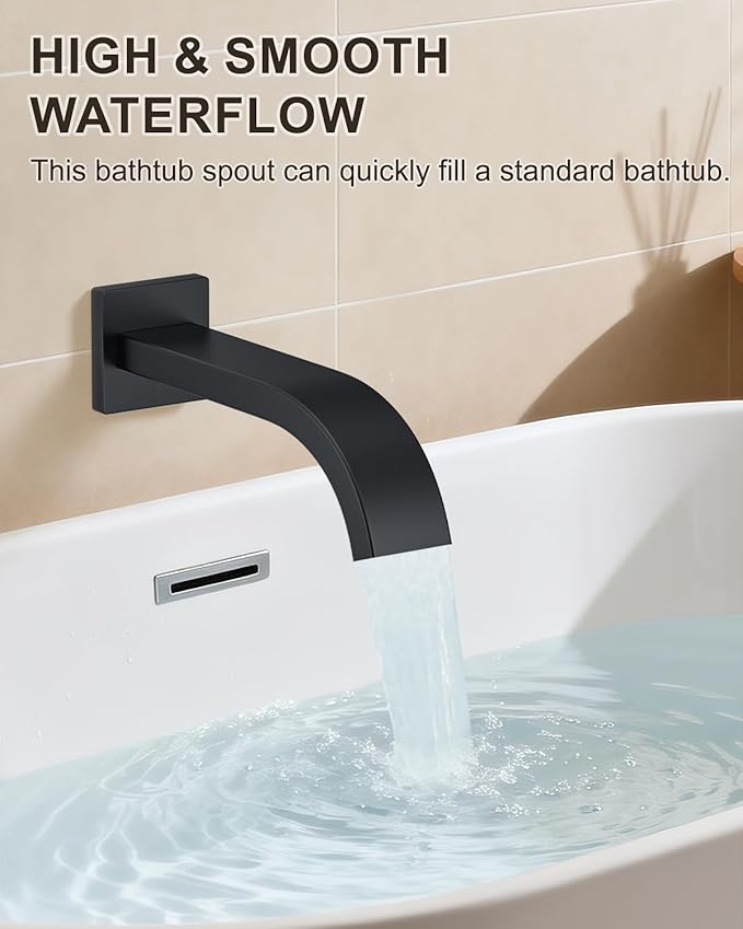 Shower System with Tub Spout, Wall Mounted Bathtub Shower Faucet Set, 12" Rainfall Shower Head and Handheld Shower Combo, High Pressure Shower Fixtures Set with Rough-in Valve, Matte Black