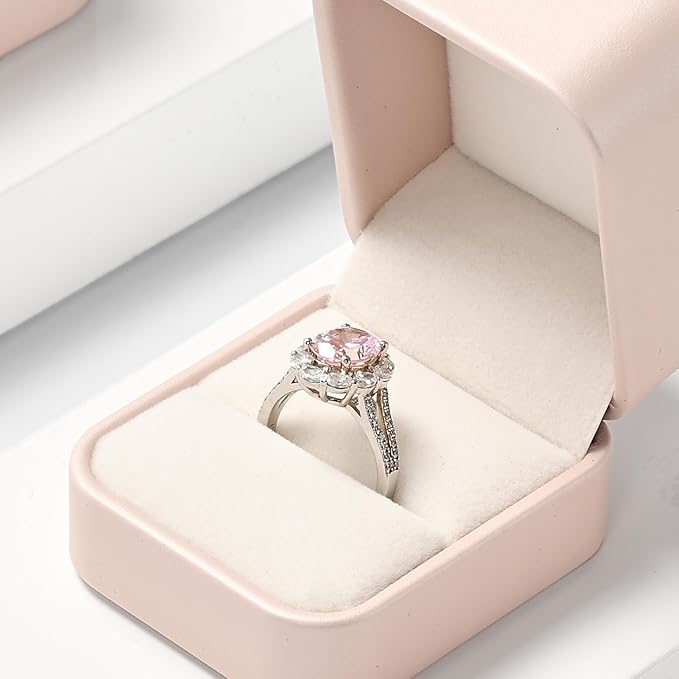 Oirlv Luxury Leather Jewelry Ring Box Engagement Ring Box Wedding Day Keepsake Case Bridal Photo(Pink)