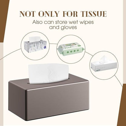 Y-in Hand Tissue Box Cover, Rectangular Facial Tissue Holder with Bottom, Decorative Storage Box for Bathroom Vanity, Toilet Tank, Car, Dressers, Night Stand, Rv, Parlors and Offices - Brown