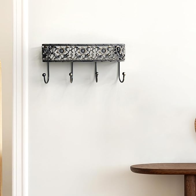 Key Holder for Wall，Vintage Metal Key and Mail Holder Wall Mount, Decorative Entryway Key Rack with Hooks for Keys, Mail, Hats, Bags