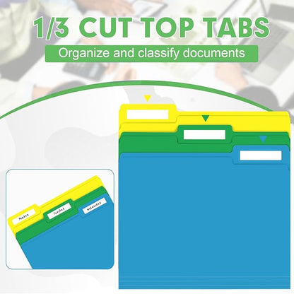 File Folder, HERKKA 120 Pack 1/3 Cut Tab File Folders, Colored File Folders Great for Organizing and Filing, Letter Size, Assorted 6 Colors