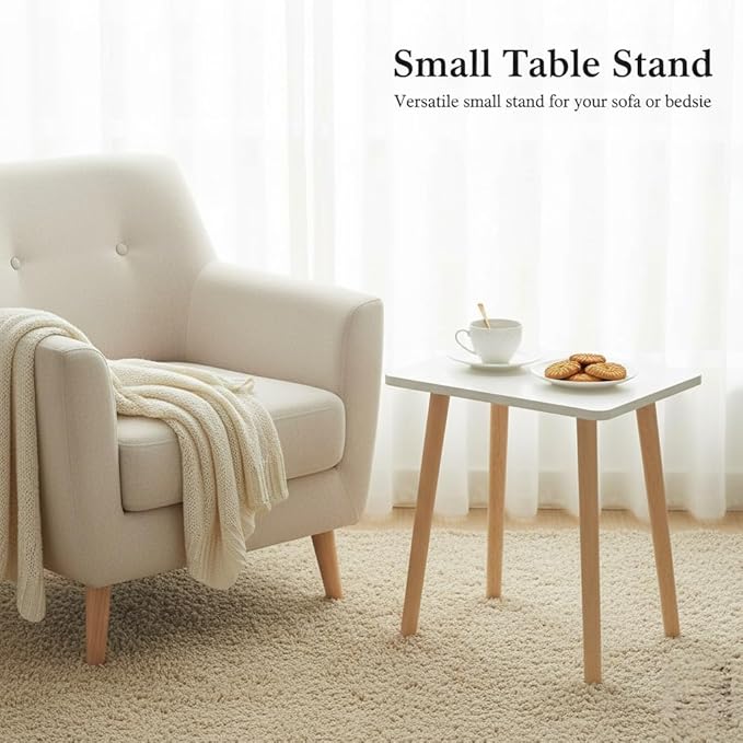 FORAOFUR White End Tables Set of 2, Small Side Tables Accent Tables Living Room, Boho Side Table with Wooden Legs, Easy Assembly